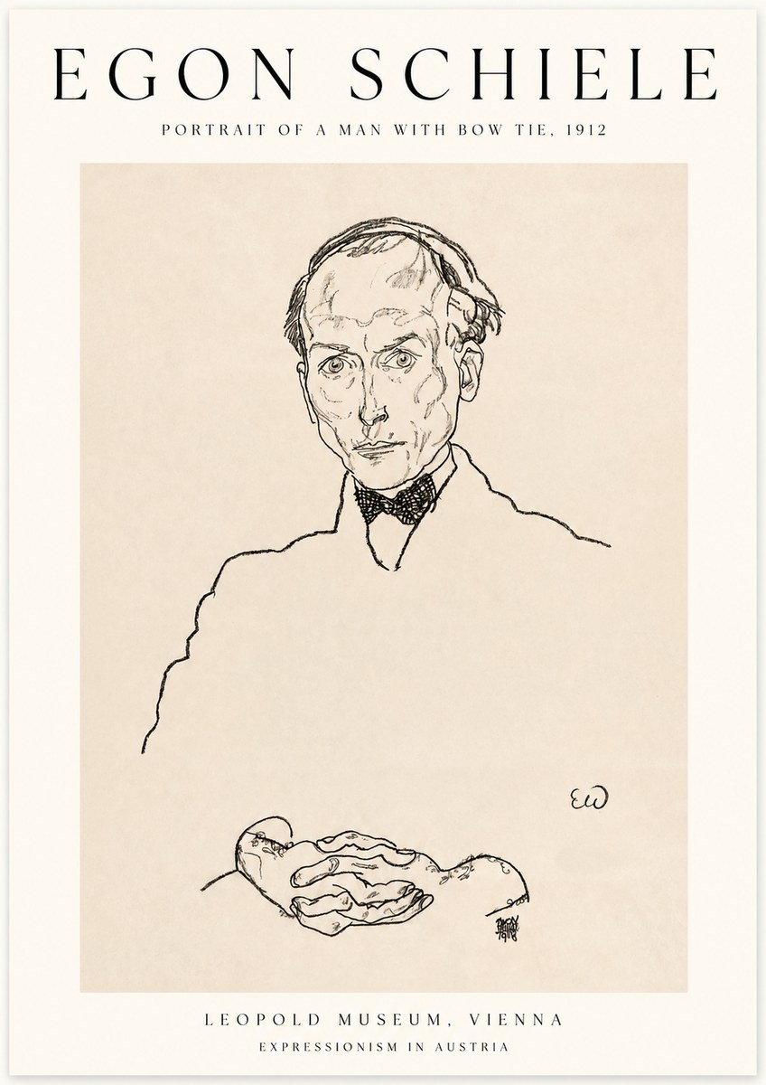 Schiele Portrait of a Man with Bow Tie, 1912 No1 - Póster