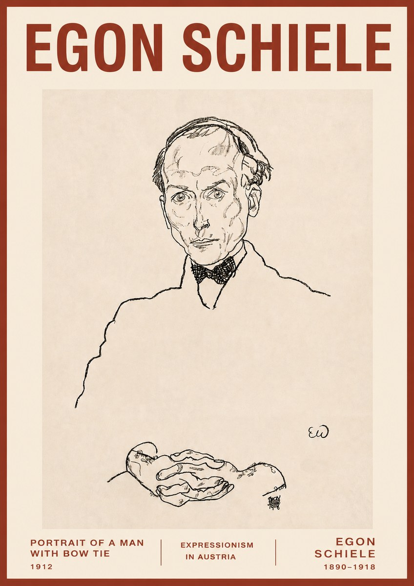 Schiele Portrait of a Man with Bow Tie, 1912 No3 - Póster