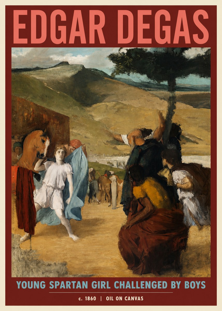 Edgar Degas Young Spartan Girl Challenged by Boys No2 - Póster