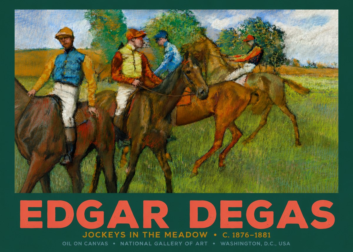 Edgar Degas Jockeys in the Meadow No2 - Póster