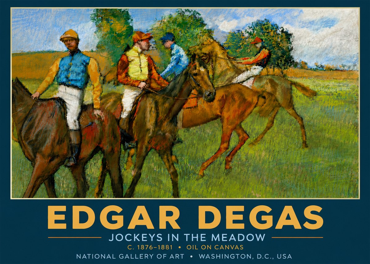 Edgar Degas Jockeys in the Meadow No5 - Póster
