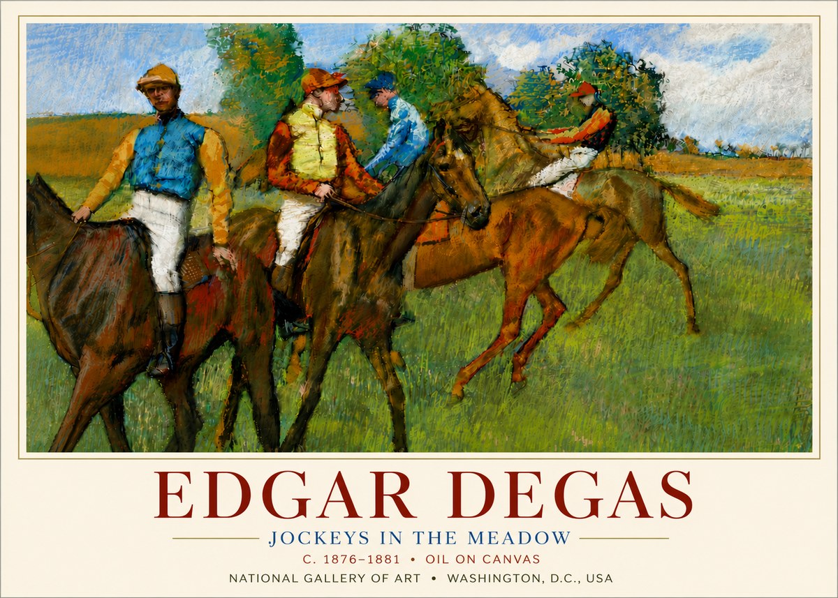 Edgar Degas Jockeys in the Meadow No6 - Póster
