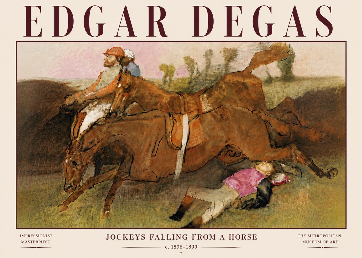 Edgar Degas Jockeys Falling from a Horse No6 - Póster