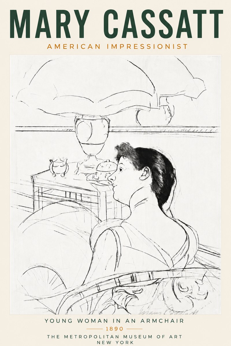 Mary Cassatt Young Woman in an Armchair No3 - Póster