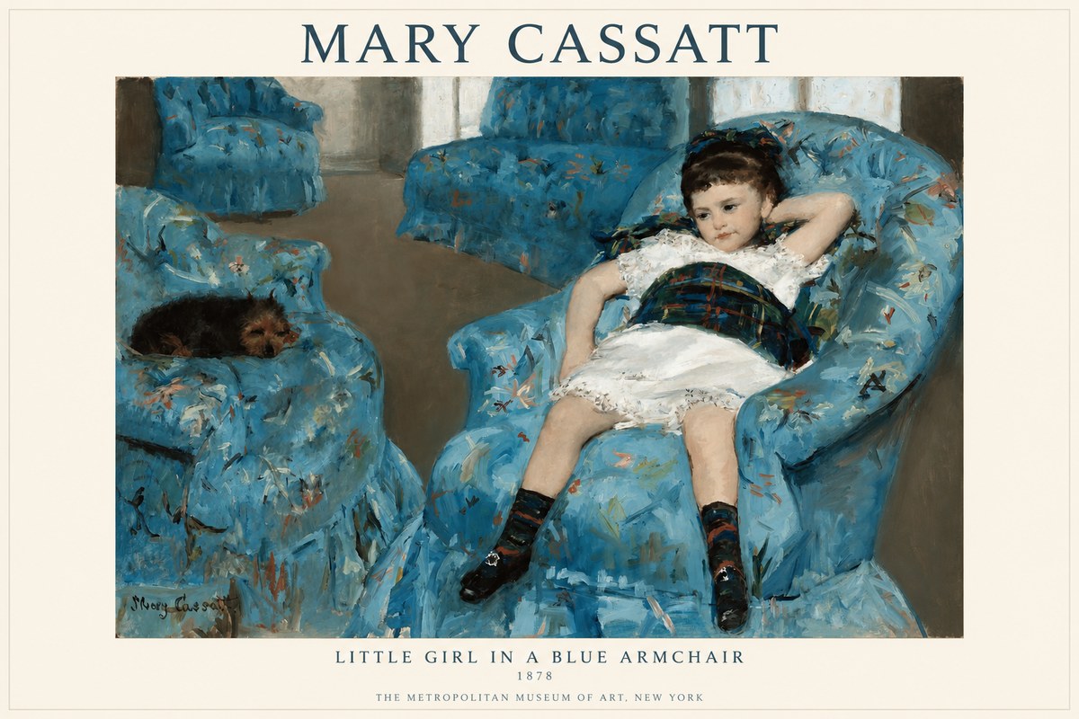 Mary Cassatt Little Girl in a Blue Armchair No1 - Póster