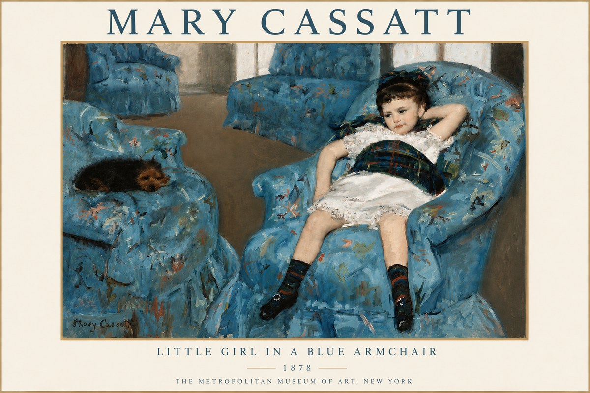 Mary Cassatt Little Girl in a Blue Armchair No5 - Póster
