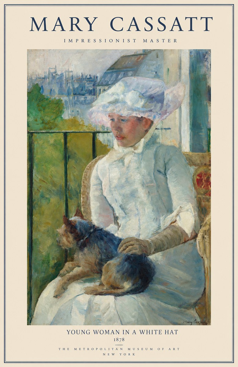 Mary Cassatt Young Woman in a White Hat No1 - Póster