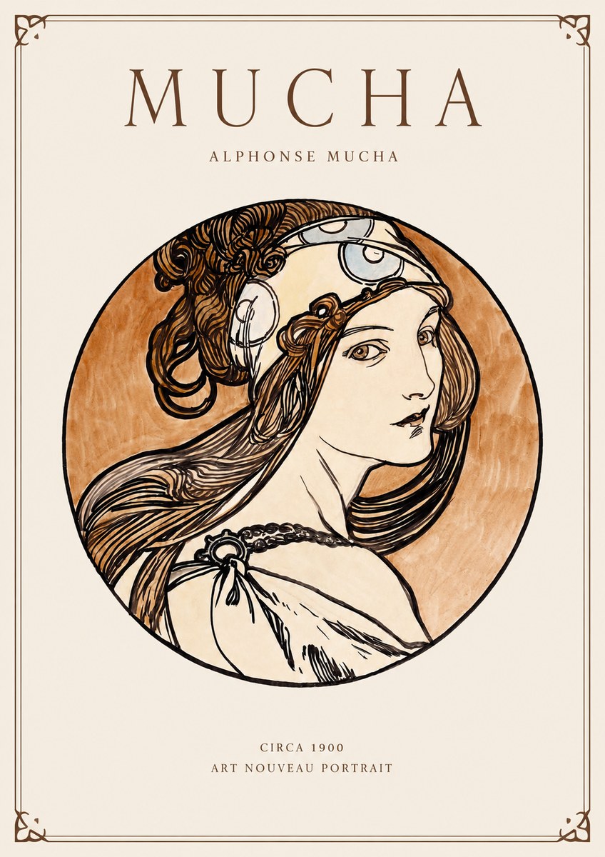 Mucha Art Nouveau Portrait I No1 - Póster