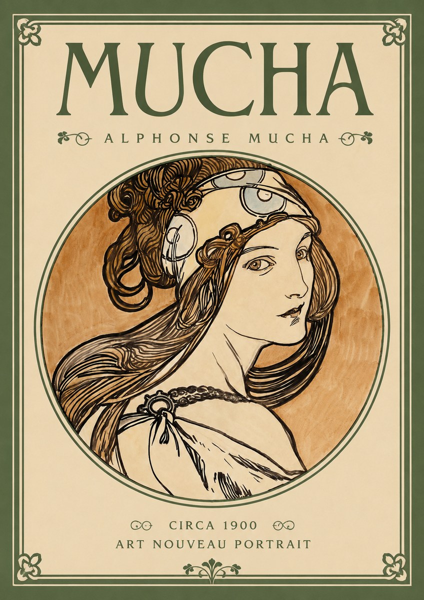 Mucha Art Nouveau Portrait I No2 - Póster