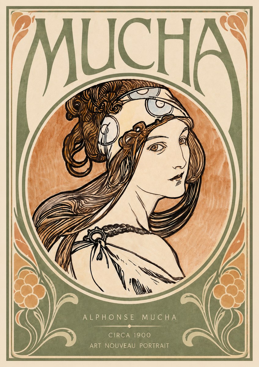 Mucha Art Nouveau Portrait I No3 - Póster