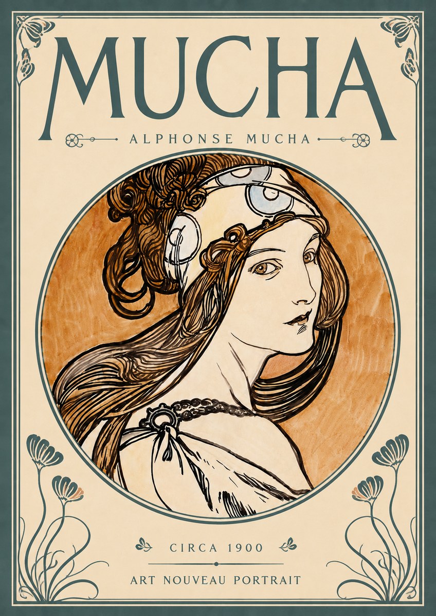 Mucha Art Nouveau Portrait I No5 - Póster