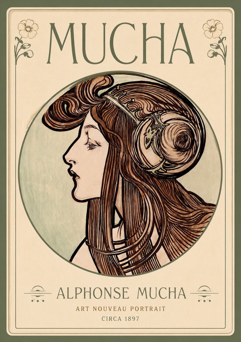 Mucha Art Nouveau Portrait II No4 - Póster