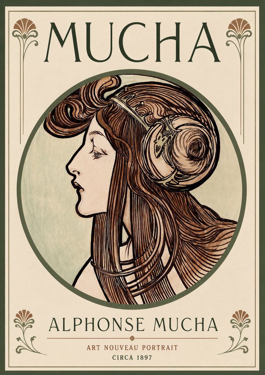 Mucha Art Nouveau Portrait II No5 - Póster