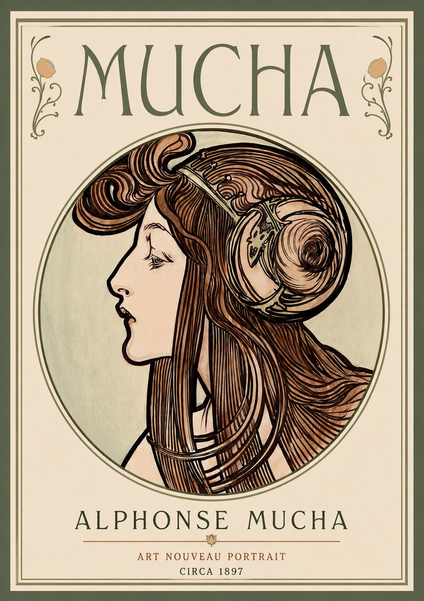 Mucha Art Nouveau Portrait II No6 - Póster