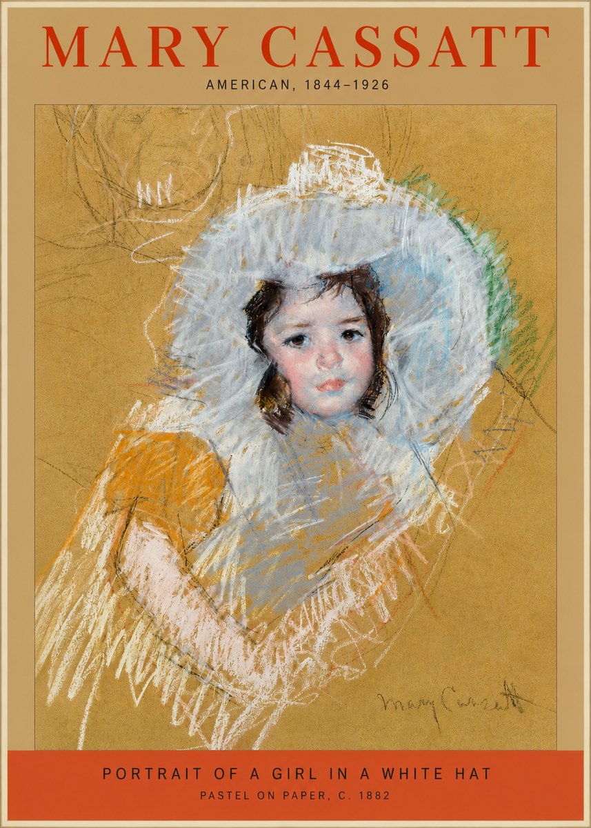 Mary Cassatt Portrait of a Girl in a White Hat No2 - Póster