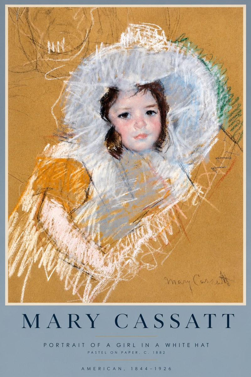 Mary Cassatt Portrait of a Girl in a White Hat No3 - Póster