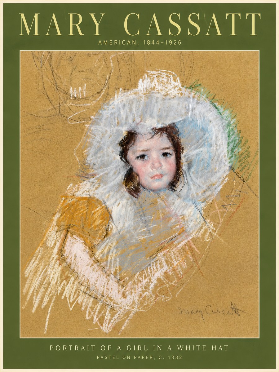 Mary Cassatt Portrait of a Girl in a White Hat No4 - Póster