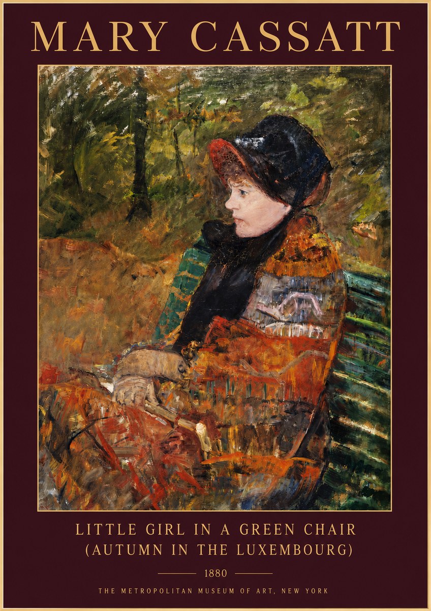 Mary Cassatt Little Girl in a Green Chair (Autumn in the Luxembourg) No3 - Póster
