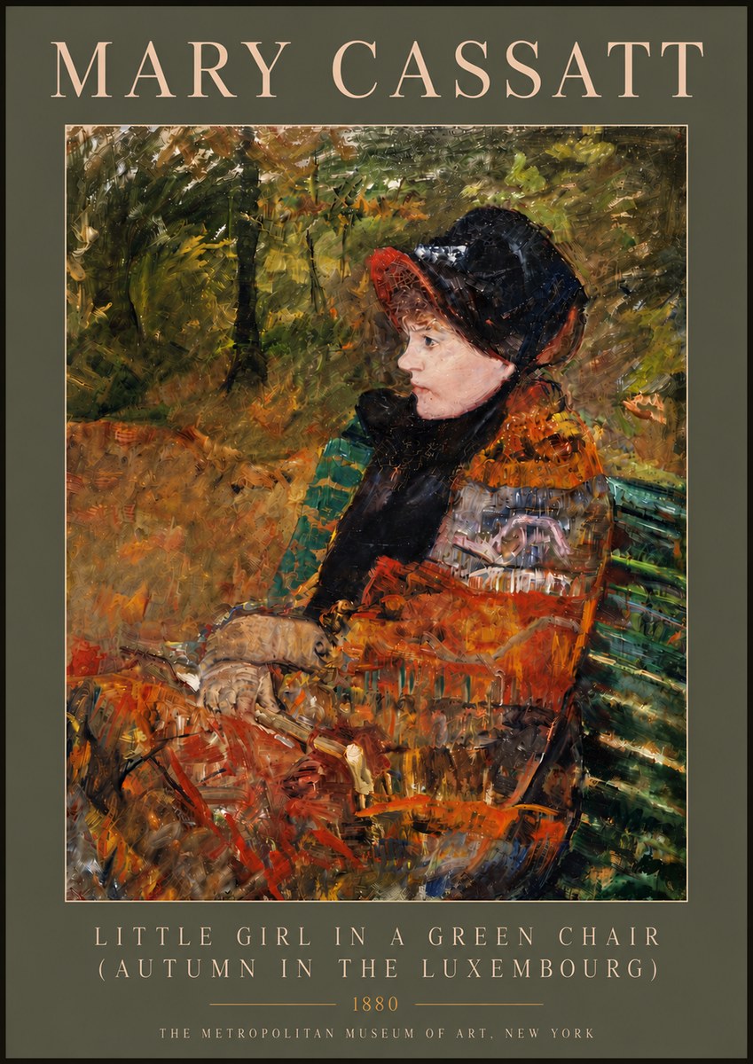 Mary Cassatt Little Girl in a Green Chair (Autumn in the Luxembourg) No5 - Póster