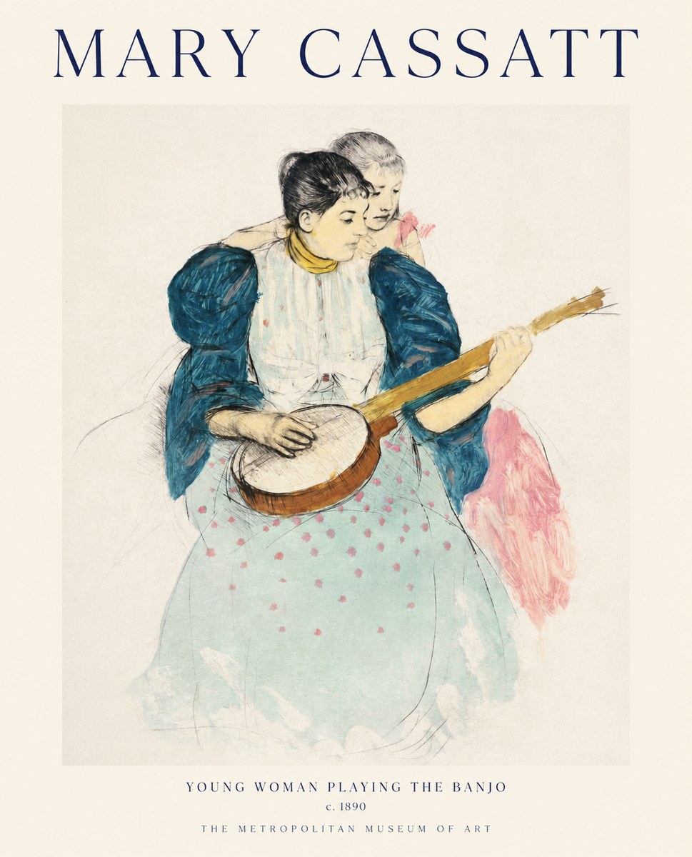 Mary Cassatt Young Woman Playing the Banjo No1 - Póster