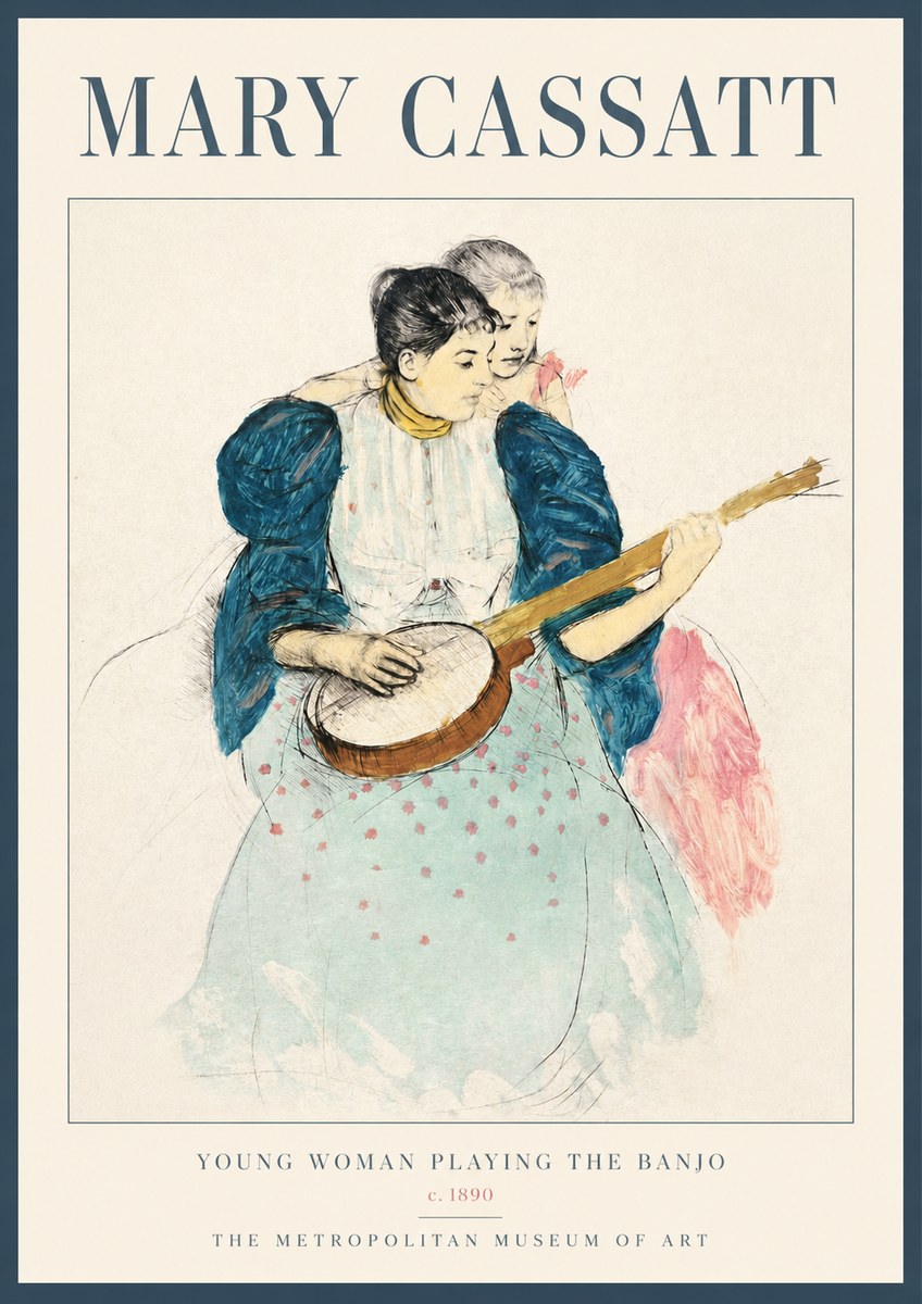 Mary Cassatt Young Woman Playing the Banjo No2 - Póster