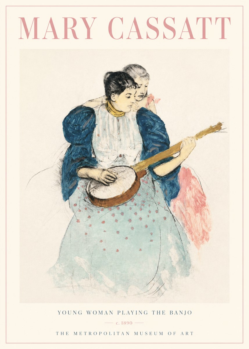 Mary Cassatt Young Woman Playing the Banjo No3 - Póster
