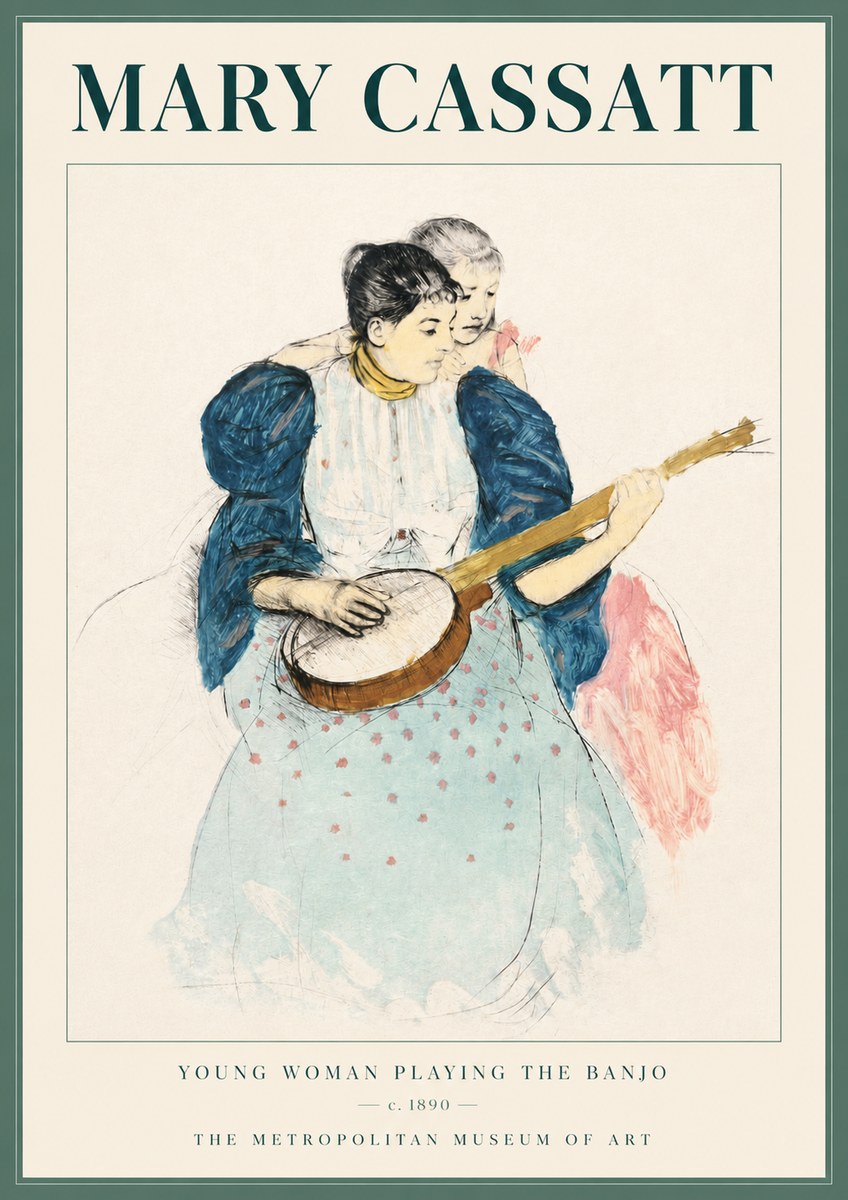 Mary Cassatt Young Woman Playing the Banjo No4 - Póster