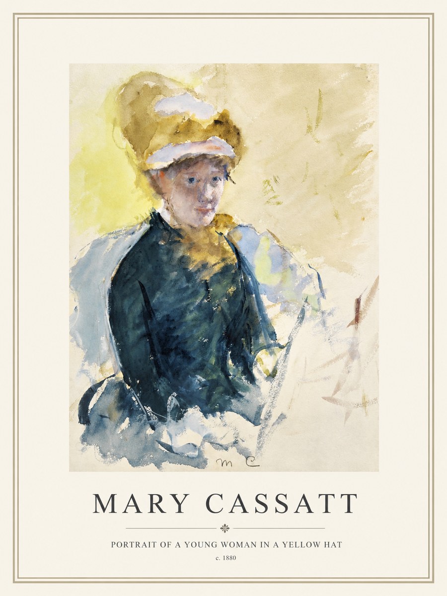 Mary Cassatt Portrait of a Young Woman in a Yellow Hat No1 - Póster