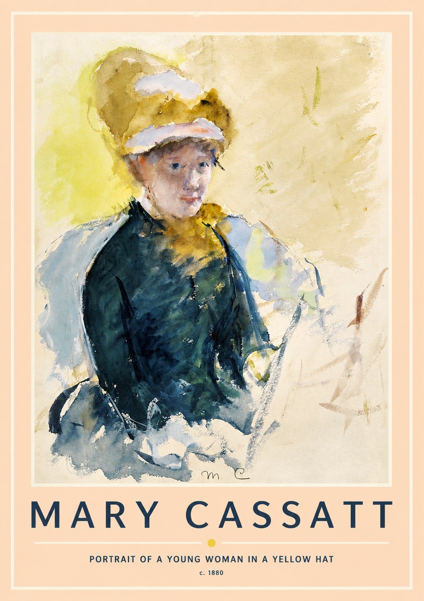 Mary Cassatt Portrait of a Young Woman in a Yellow Hat No2 - Póster