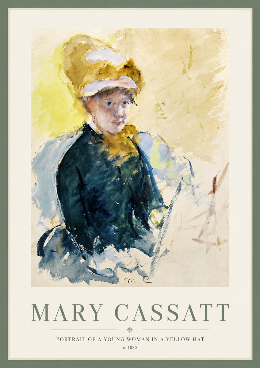 Mary Cassatt Portrait of a Young Woman in a Yellow Hat No3 - Póster