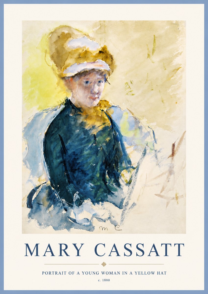 Mary Cassatt Portrait of a Young Woman in a Yellow Hat No4 - Póster