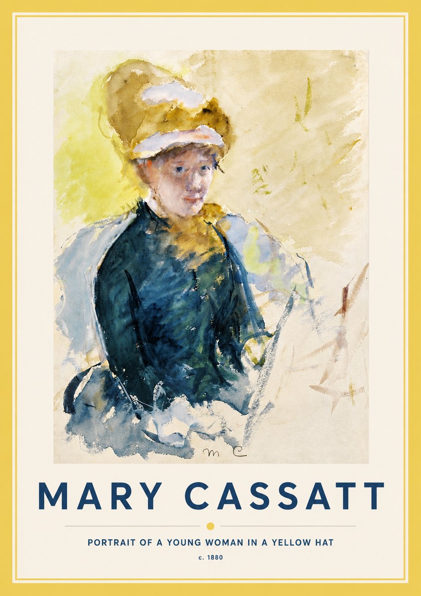 Mary Cassatt Portrait of a Young Woman in a Yellow Hat No5 - Póster