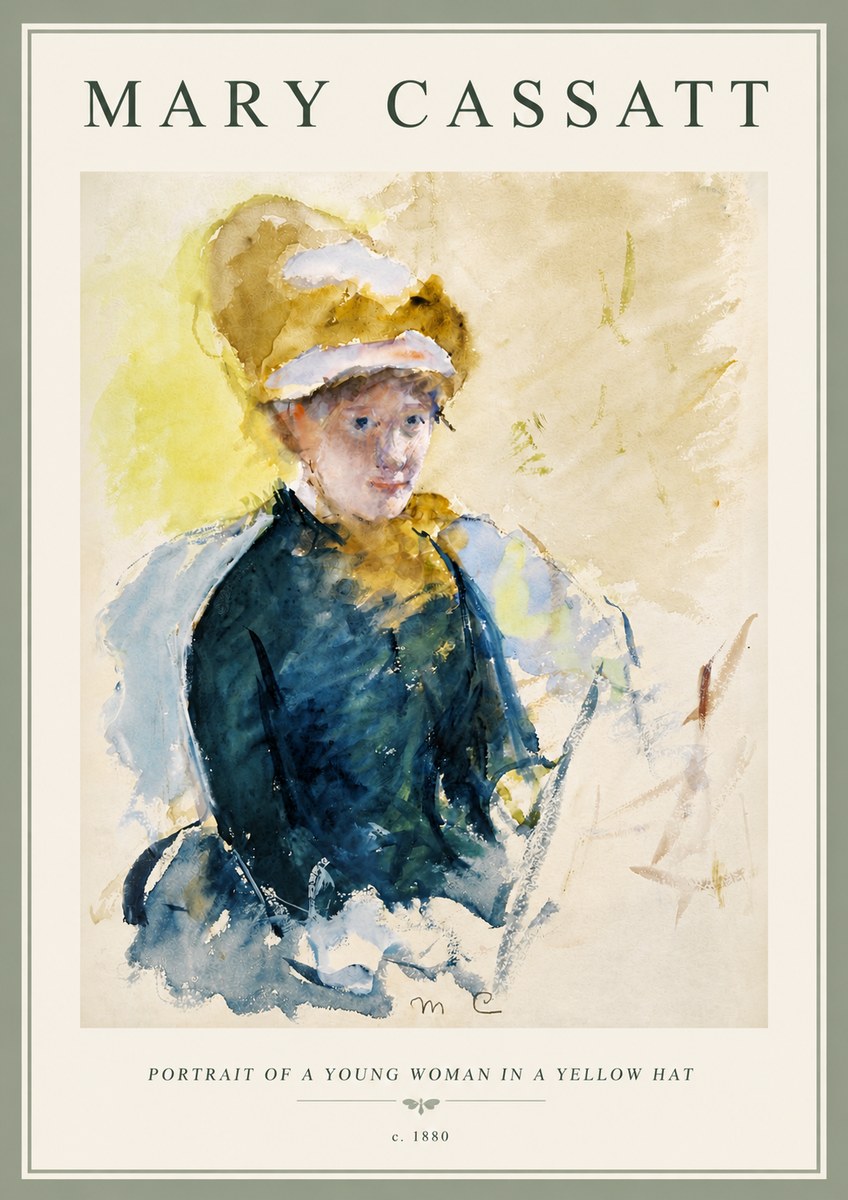 Mary Cassatt Portrait of a Young Woman in a Yellow Hat No6 - Póster