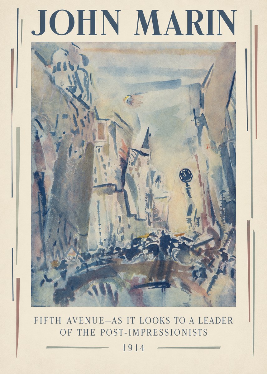 John Marin Fifth Avenue – as It Looks to a Leader of the Post-impressionists No3 - Póster