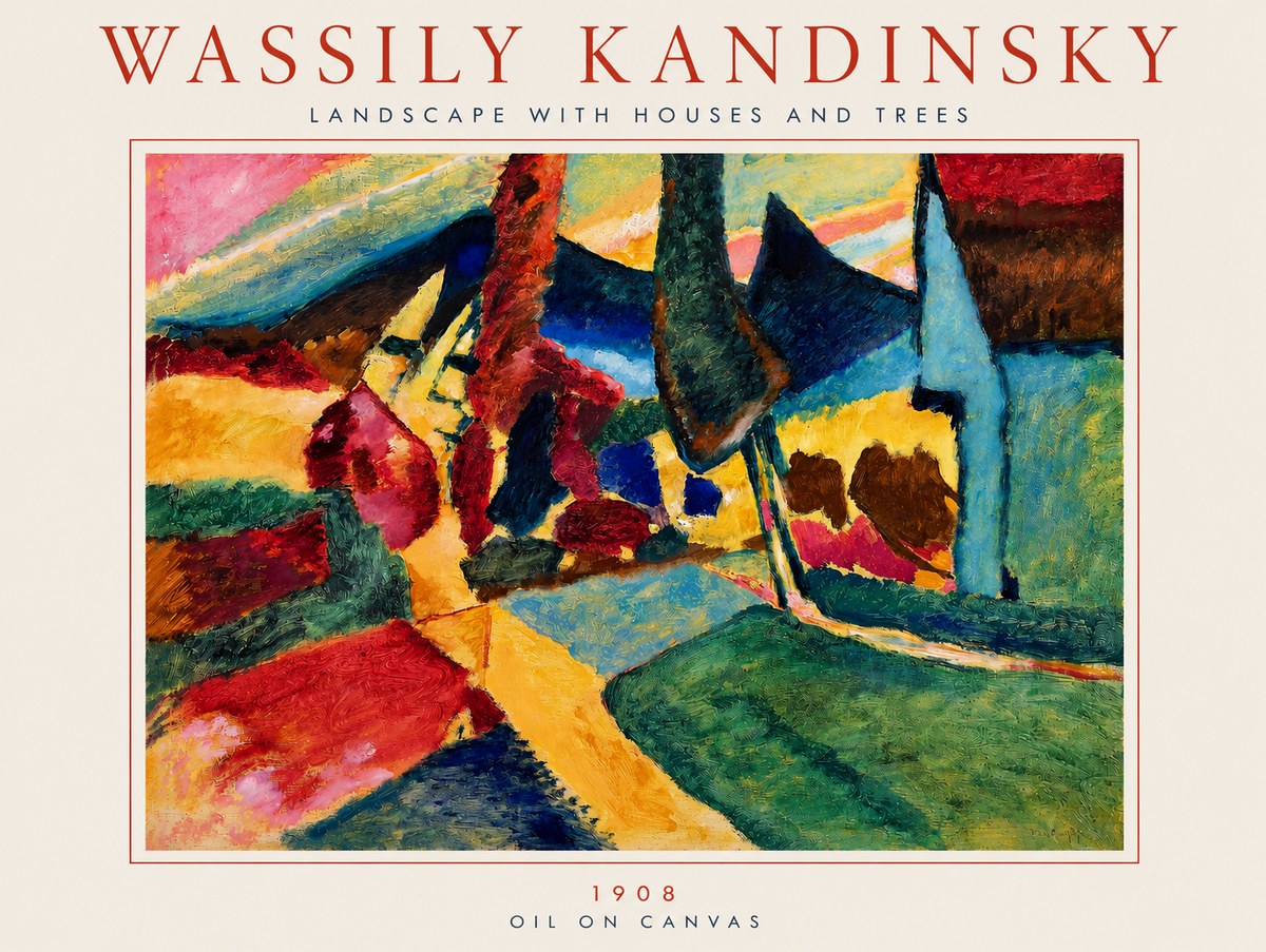 Kandinsky Landscape with Houses and Trees No3 - Póster