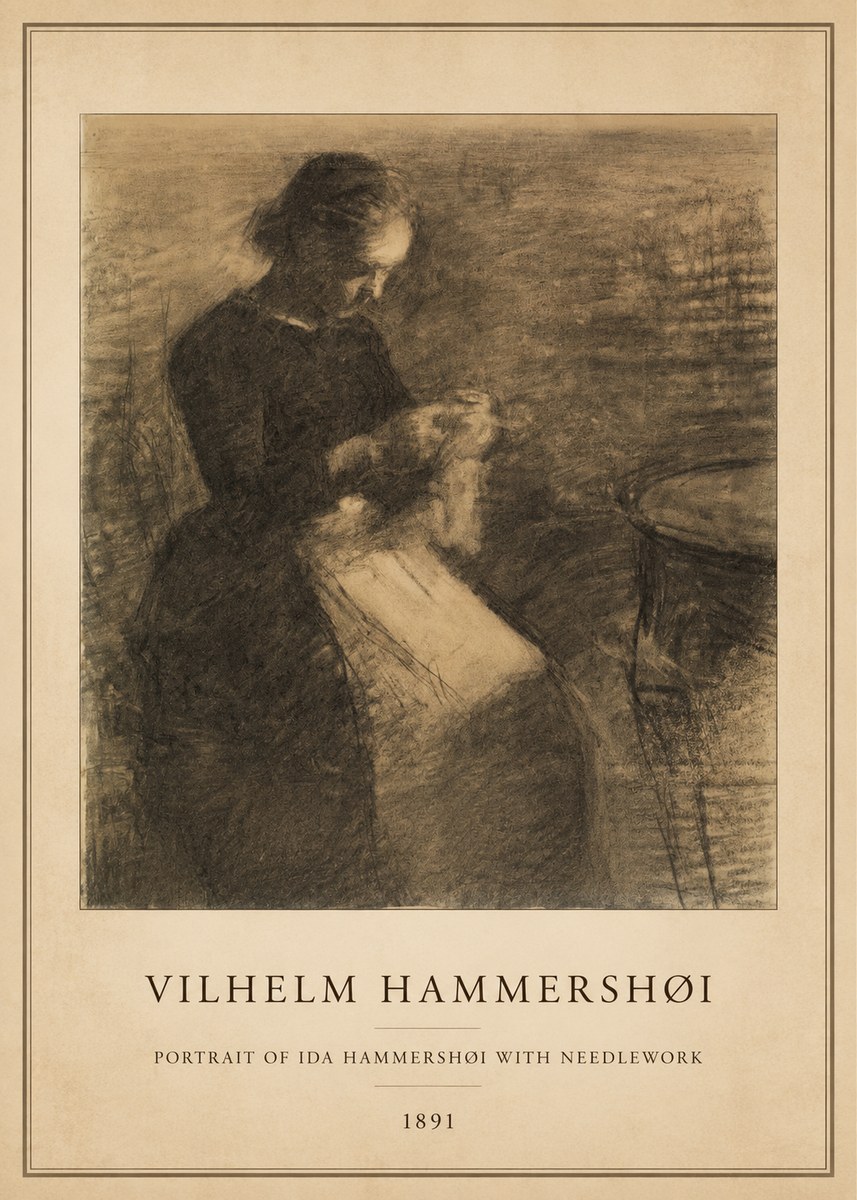 Vilhelm Hammershøi Portrait of Ida Hammershøi with Needlework No5 - Póster