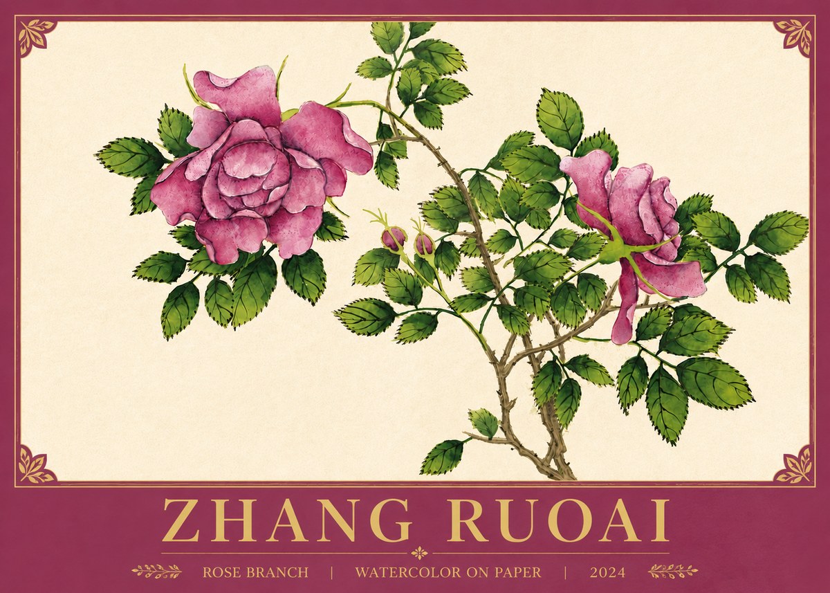 Zhang Ruoai Rose Branch No5 - Póster