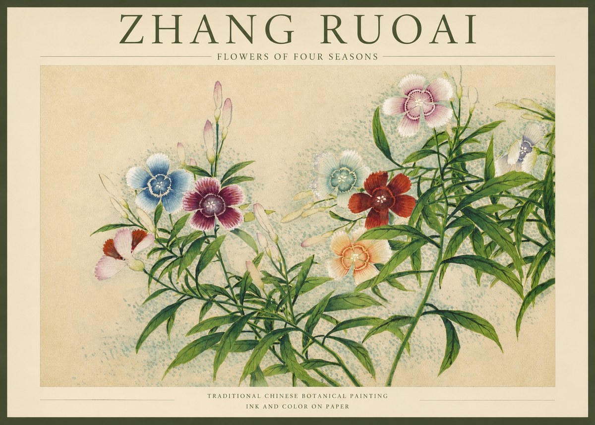 Zhang Ruoai Dianthus in Bloom No4 - Póster