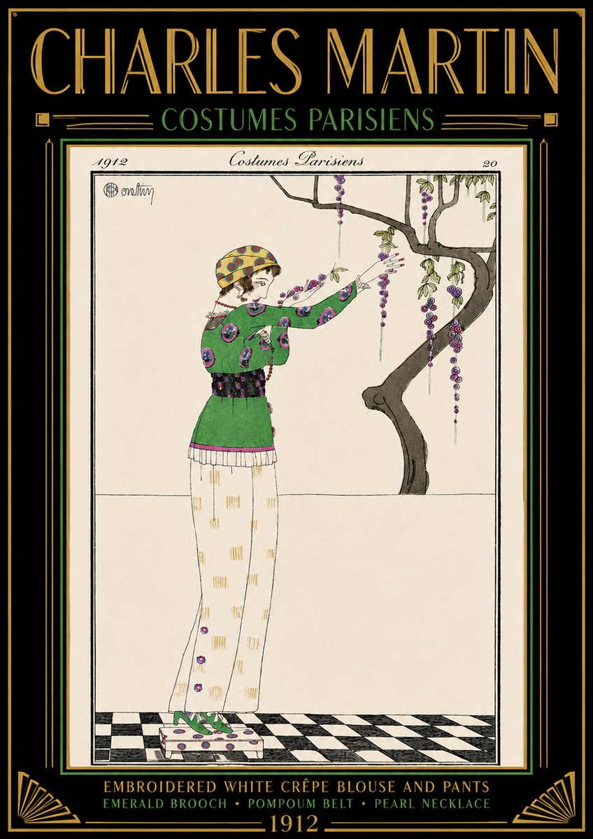 Charles Martin Embroidered White Crêpe Blouse and Pants No4 - Póster
