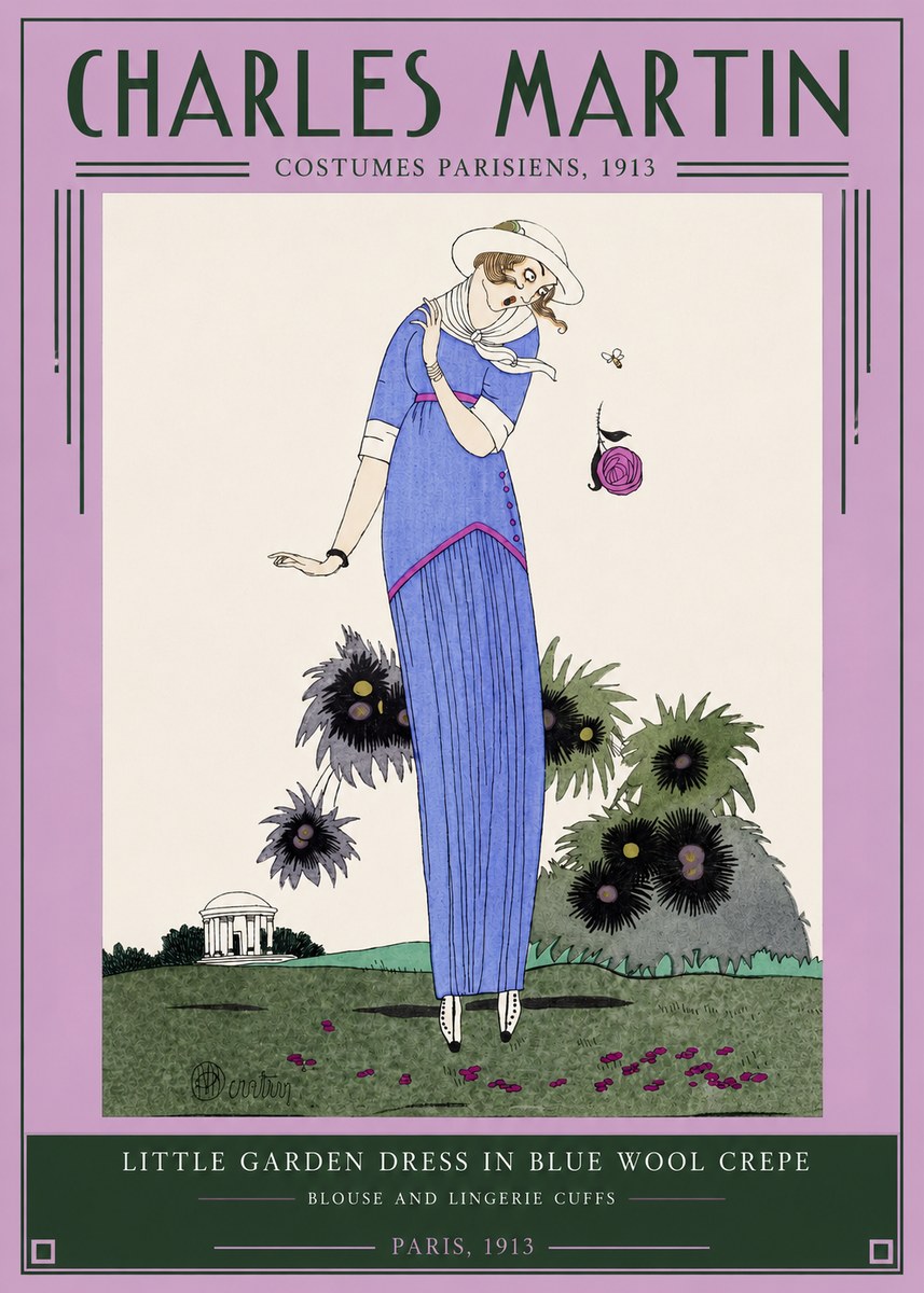 Charles Martin Little Garden Dress in Blue Wool Crepe No2 - Póster