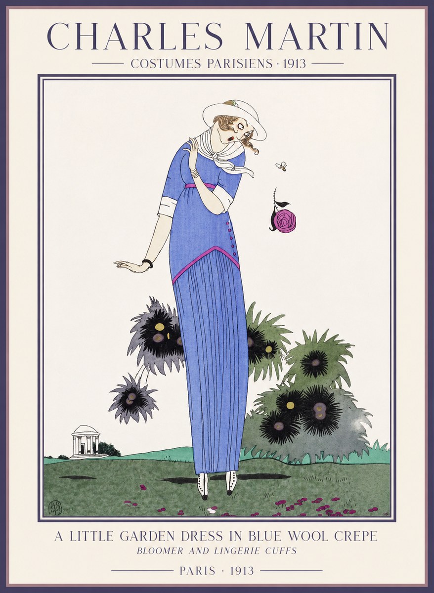 Charles Martin Little Garden Dress in Blue Wool Crepe No5 - Póster