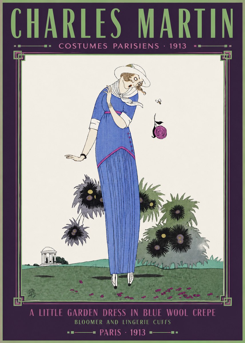Charles Martin Little Garden Dress in Blue Wool Crepe No6 - Póster