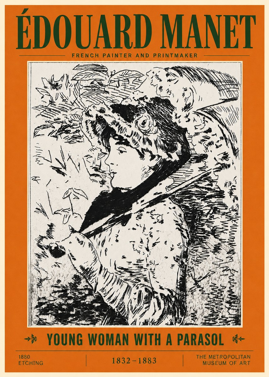 Édouard Manet Young Woman with a Parasol No5 - Póster