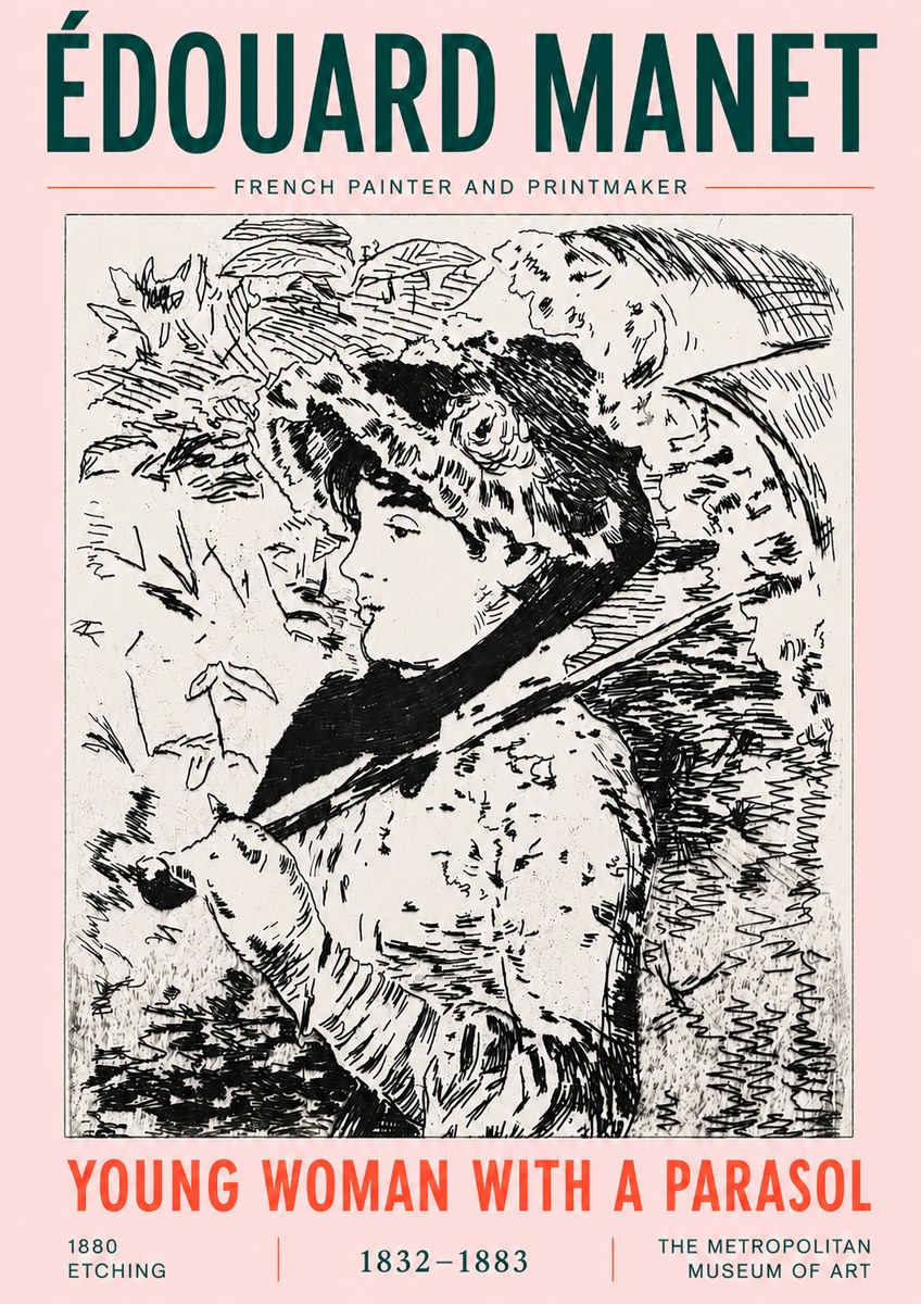 Édouard Manet Young Woman with a Parasol No6 - Póster