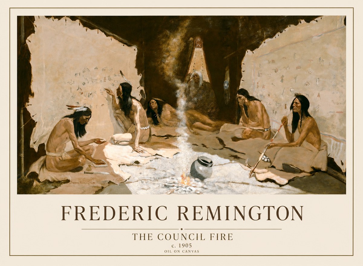 Frederic Remington The Council Fire I No1 - Póster