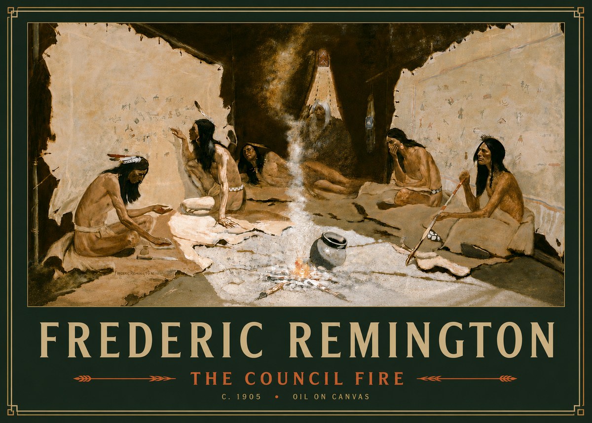 Frederic Remington The Council Fire I No4 - Póster