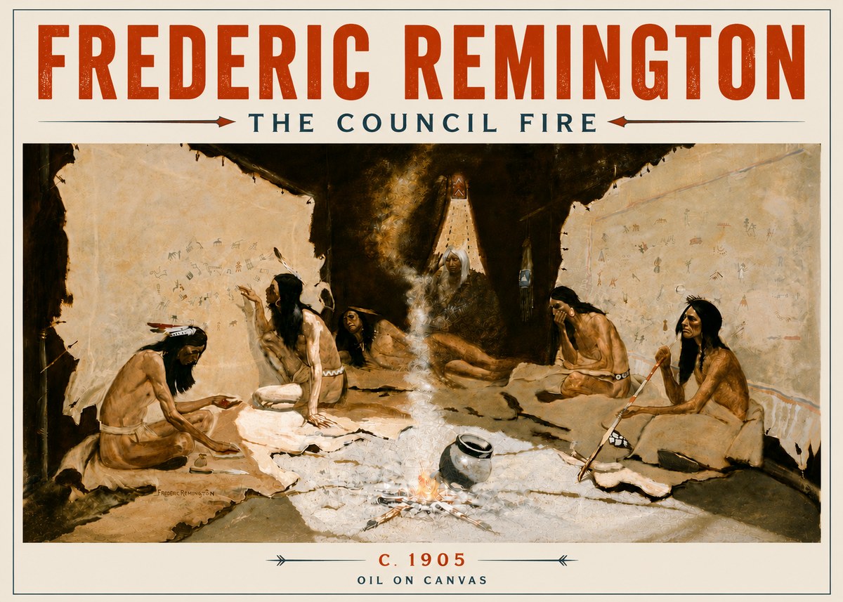 Frederic Remington The Council Fire I No5 - Póster