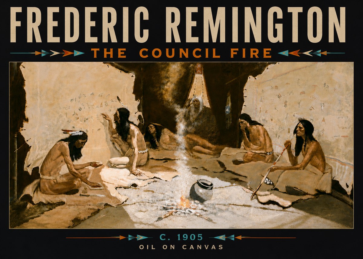Frederic Remington The Council Fire I No6 - Póster