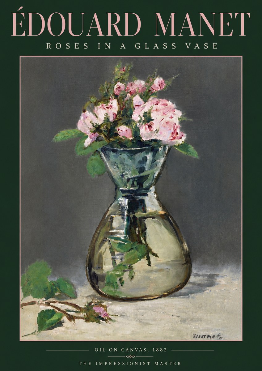 Édouard Manet Roses in a Glass Vase II No3 - Póster