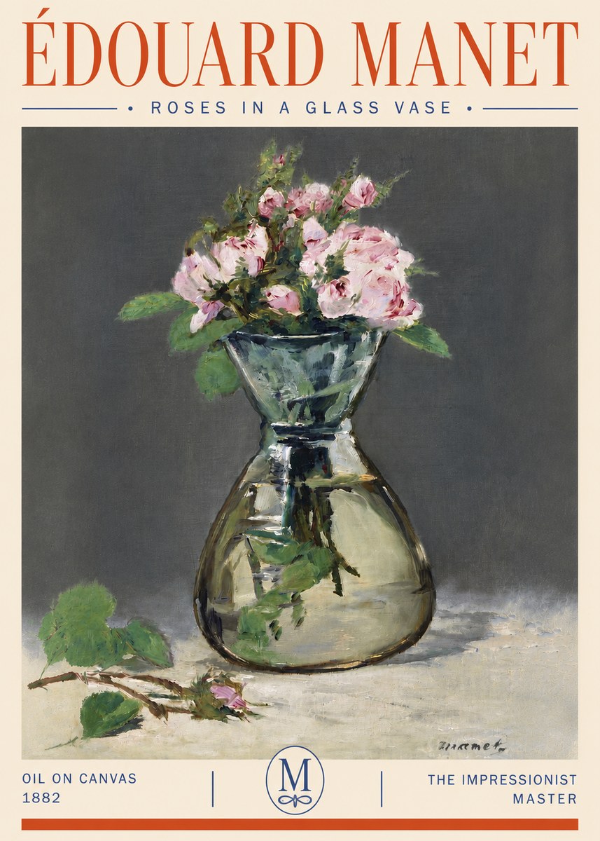 Édouard Manet Roses in a Glass Vase II No4 - Póster